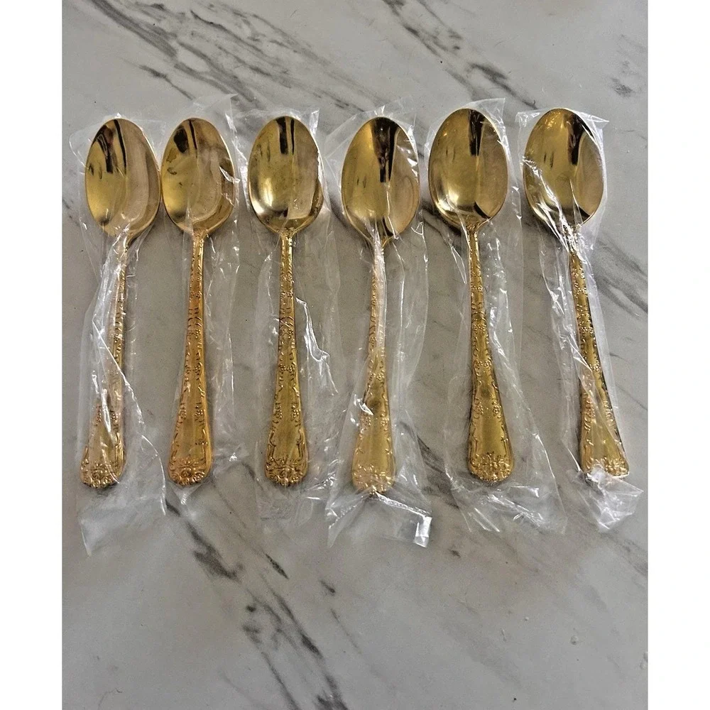 WM Rogers & Son Gold Plated Soup Spoons Lot of 6 Enchanted Rose 7